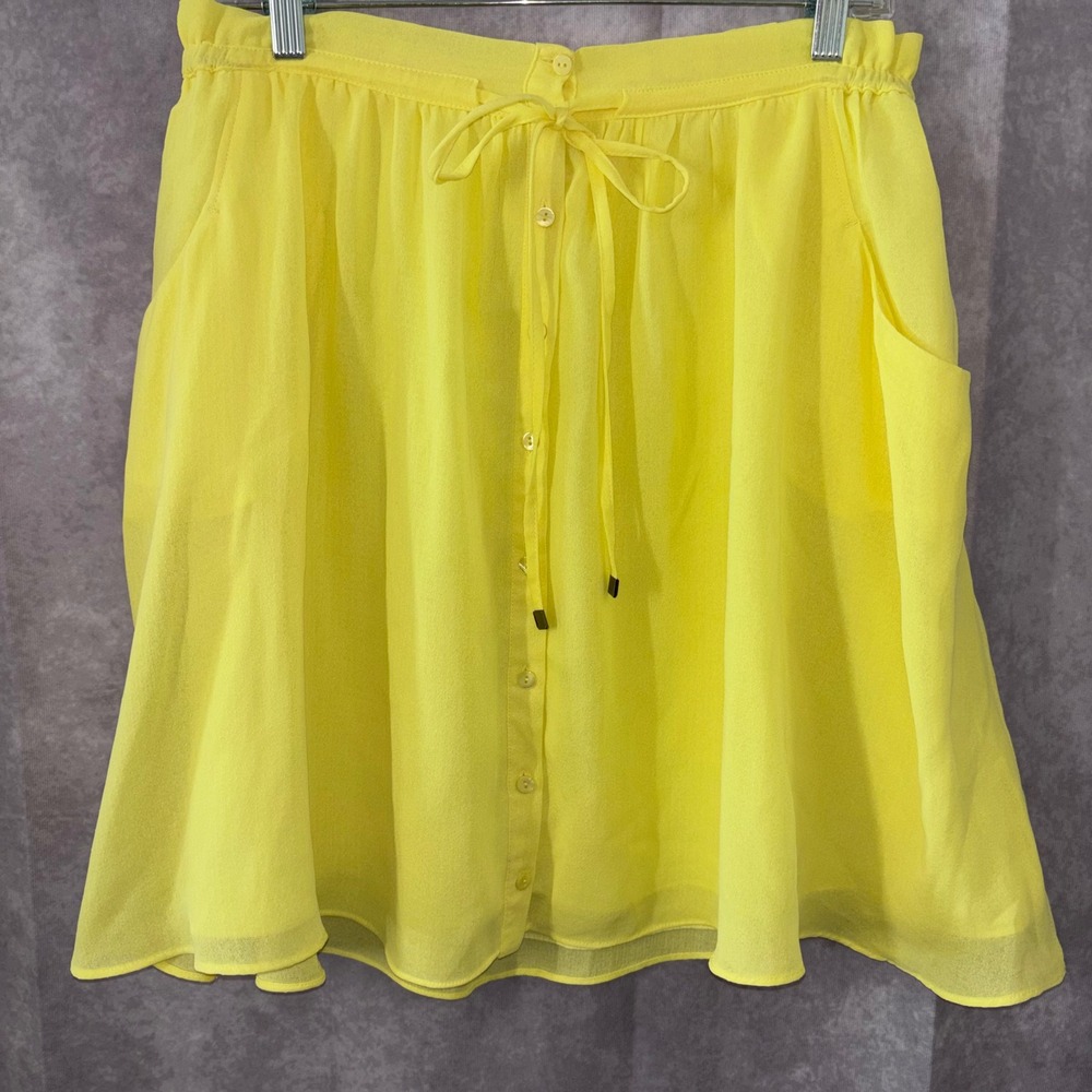 Sunshine Yellow Size 10 Button Front Mini Chiffon Skirt Drawstring Waist‎ Pocket